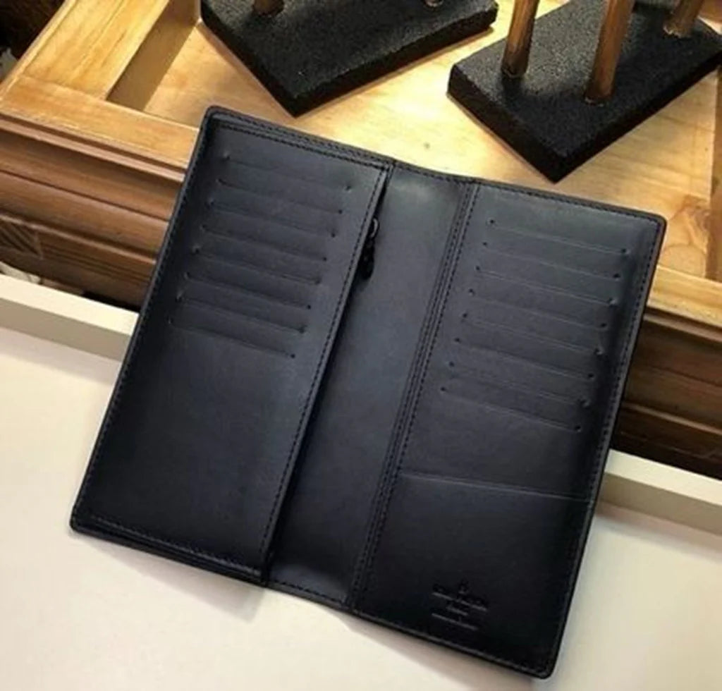 Louis Vuitton LV Leather Men Long Wallet Textured Black